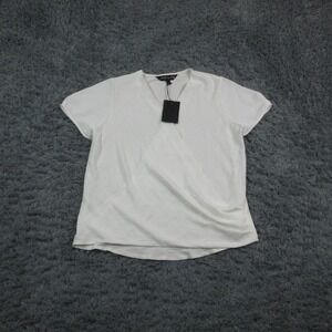 Montgomery Post Shirt Womens Large White V Neck Short Sleeve Stretch Top NWT